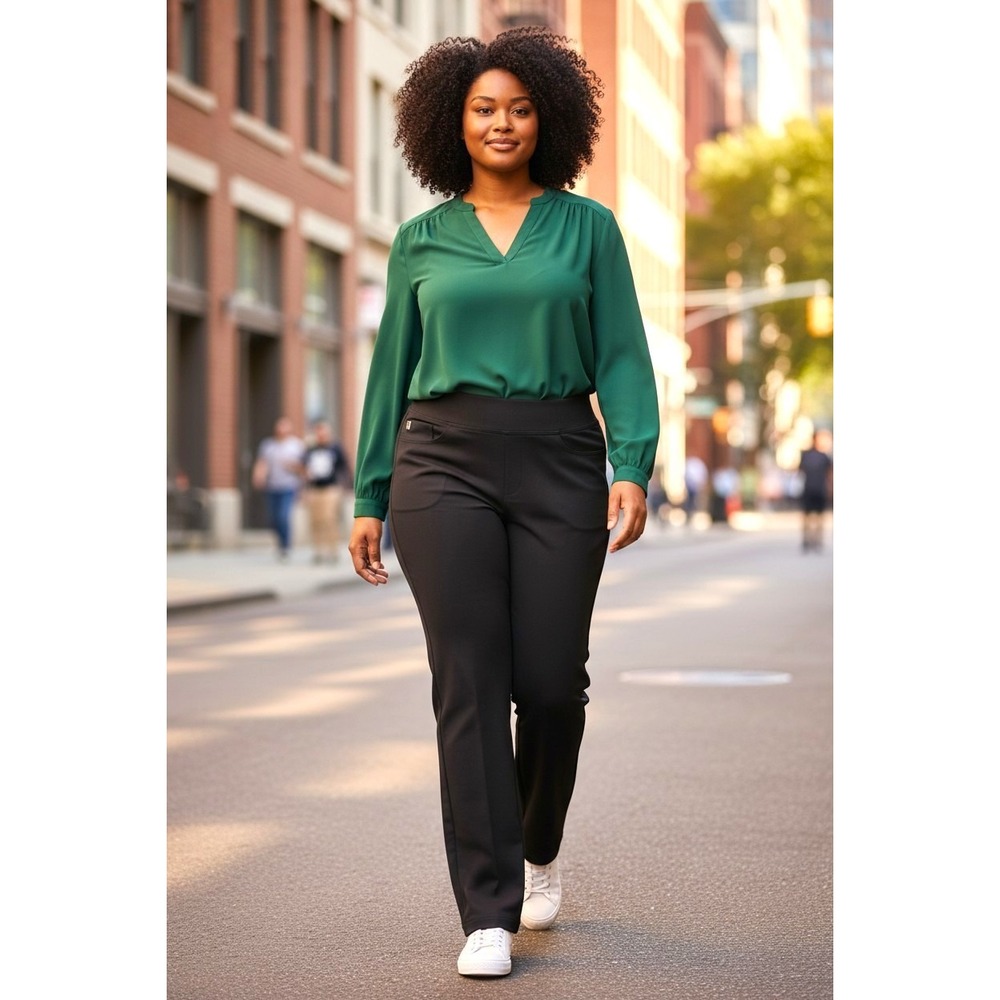 (J-118)Belle by Kim Gravel Black Perfect Ponte Straight Leg Pull On Pants 14